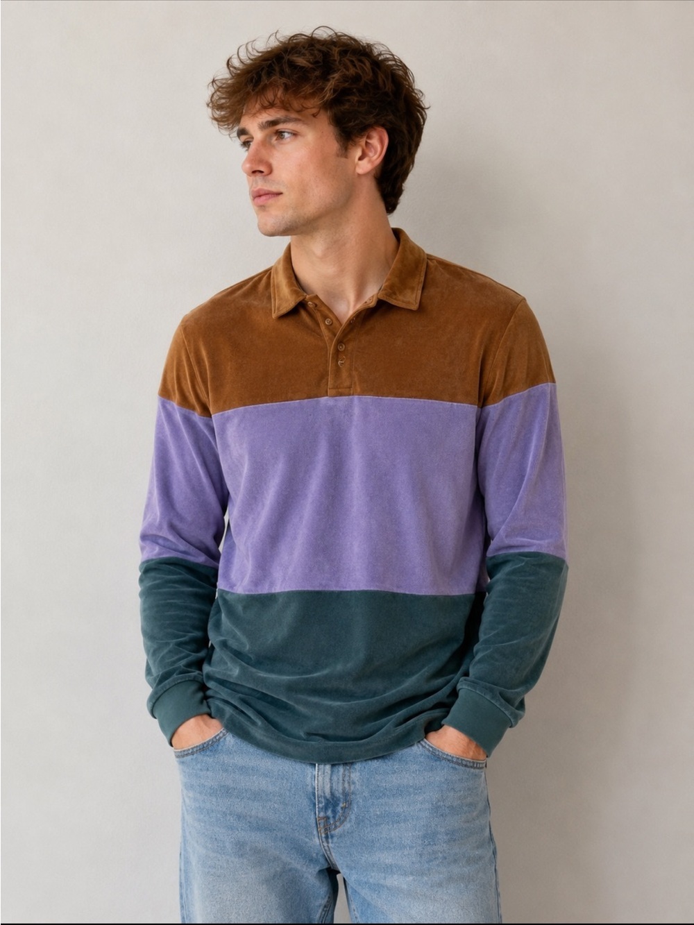 DJAB by Simons Vision Velour Color Block Rugby Polo Men’s Large Organic Cotton